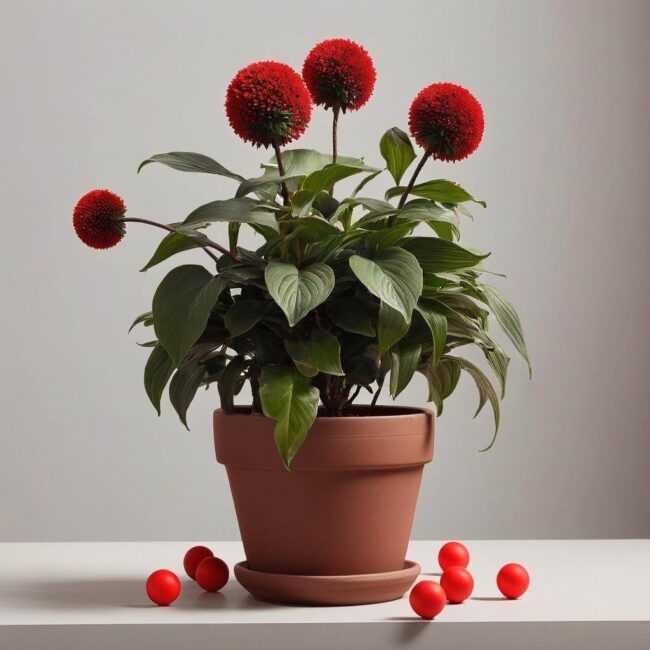 Rośliny doniczkowe mające czerwone kule